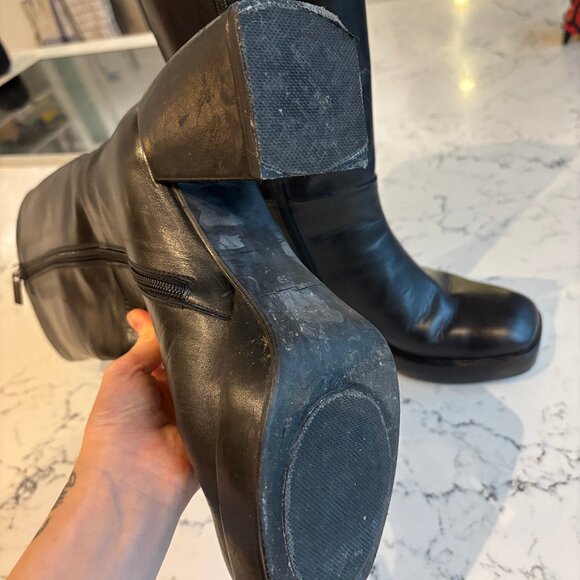 Pons Quintana Black Leather Mid Calf Heeled Platform Boot - Picture 8 of 14